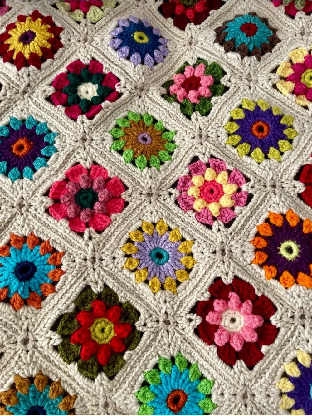 Handmade Granny Square Throw Blanket, Multicolor, Acrylic, 37” x 45”
